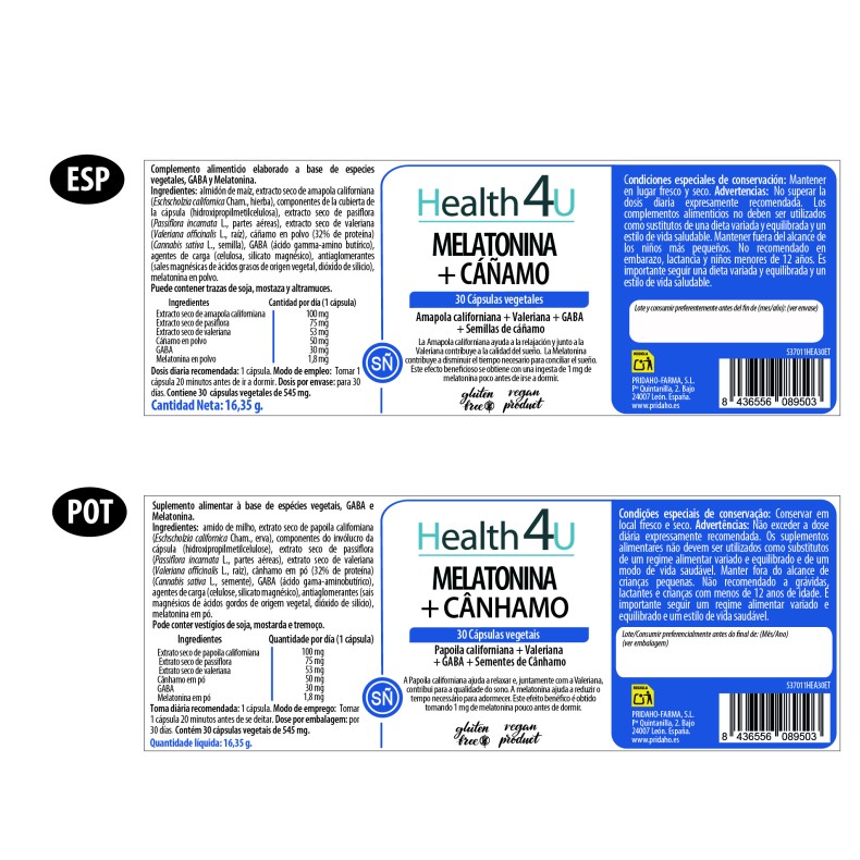 H4U Melatonina + Cáñamo 30 cápsulas vegetales