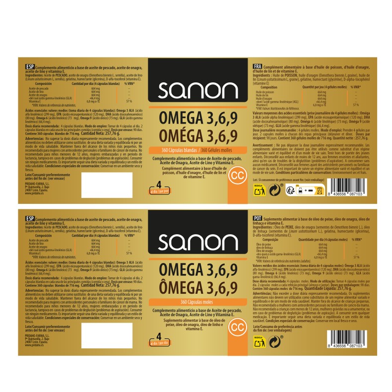 SANON Omega 3,6,9 360 cápsulas blandas