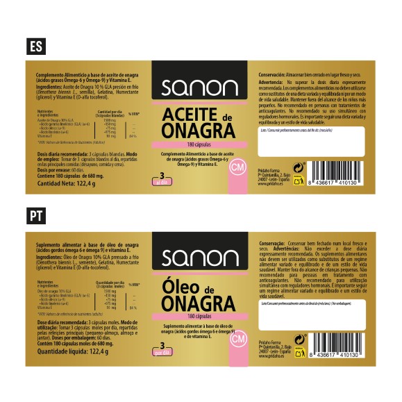 SANON Aceite de Onagra 180 cápsulas