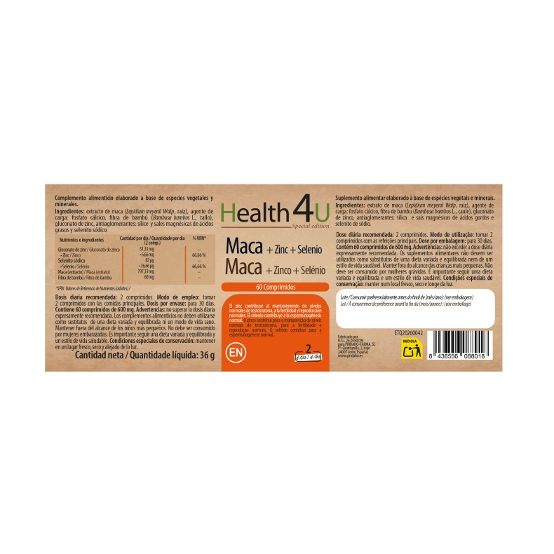 H4U Maca + Zinc + Selenio 60 comprimidos Special edition
