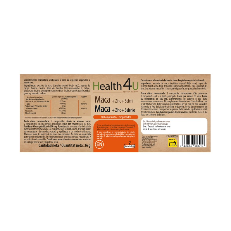 H4U Maca + Zinc + Selenio 60 comprimidos Special edition