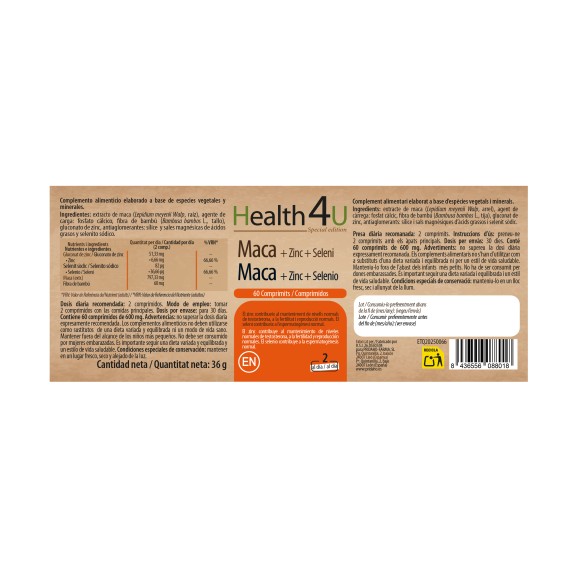 H4U Maca + Zinc + Selenio 60 comprimidos Special edition