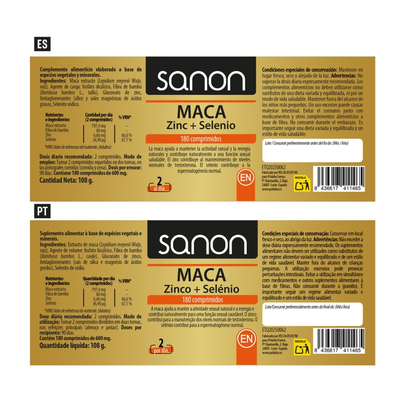 SANON Maca, Zinc + Selenio 180 comprimidos