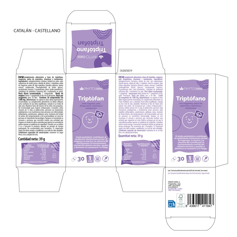 PHYTOFARMA Triptófano 30 comprimidos