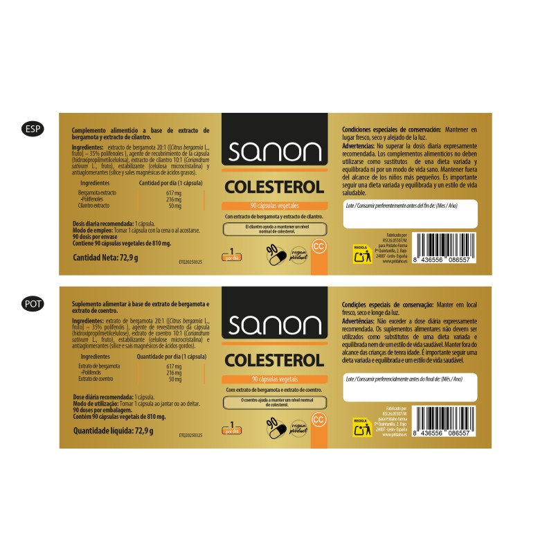SANON Colesterol (Bergamota + Cilantro) 90 cápsulas