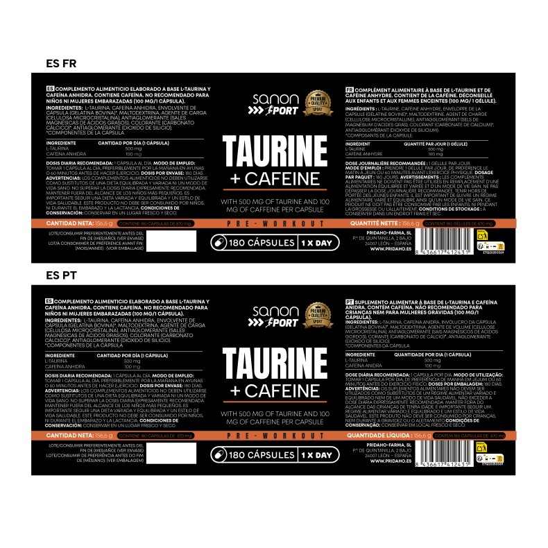 SANON SPORT Taurina + Cafeina 180 cápsulas