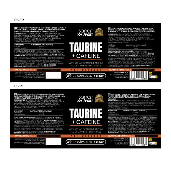 SANON SPORT Taurina + Cafeina 180 cápsulas
