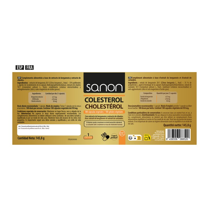 SANON Colesterol (Bergamota +Cilantro) 180 cápsulas