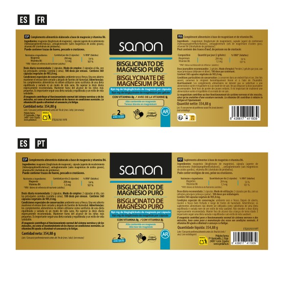 SANON Bisglicinato de magnesio puro 360 cápsulas