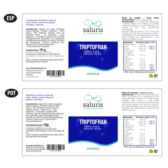 SALURIS  TRIPTÓFANO + AZAFRÁN 30 CAPSULAS