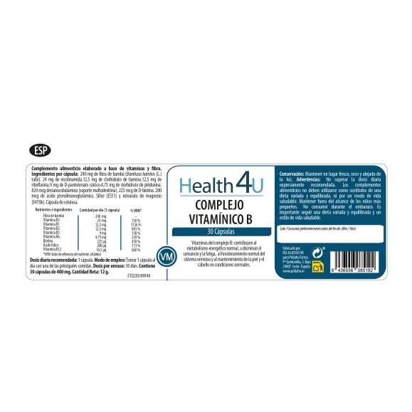 H4U Complejo Vitamínico B 30 cápsulas