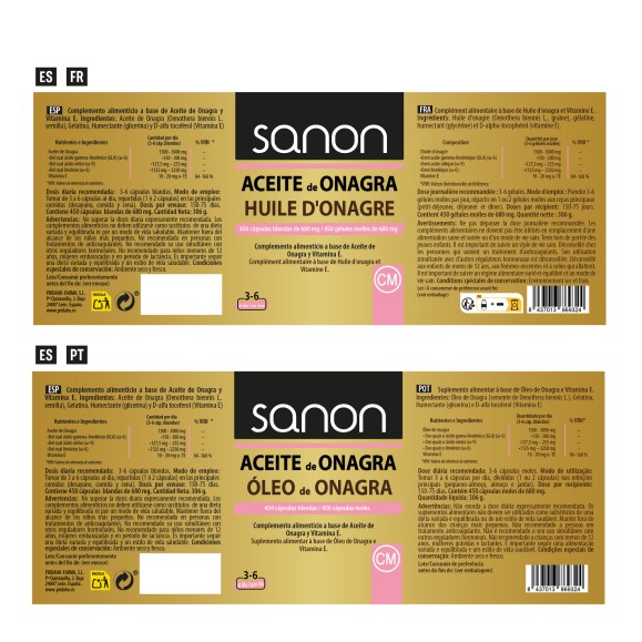 SANON Aceite de Onagra 450 cápsulas blandas
