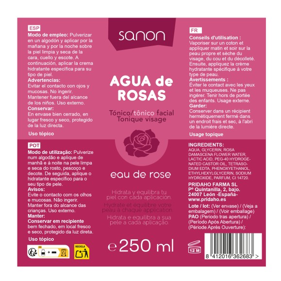 SANON Agua de Rosas 250 ml