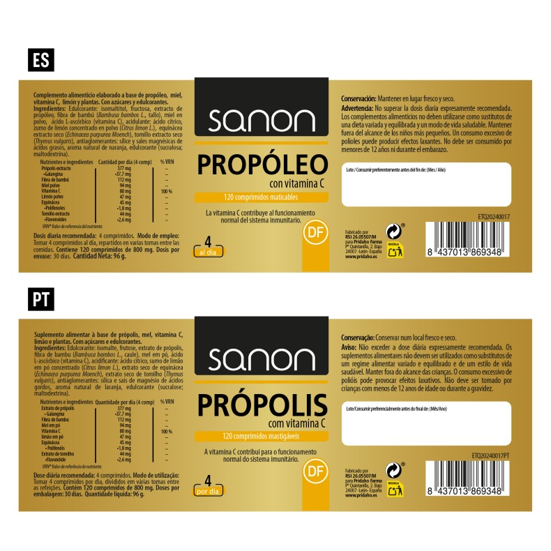SANON Propóleo con Vitamina C 120 comprimidos masticables