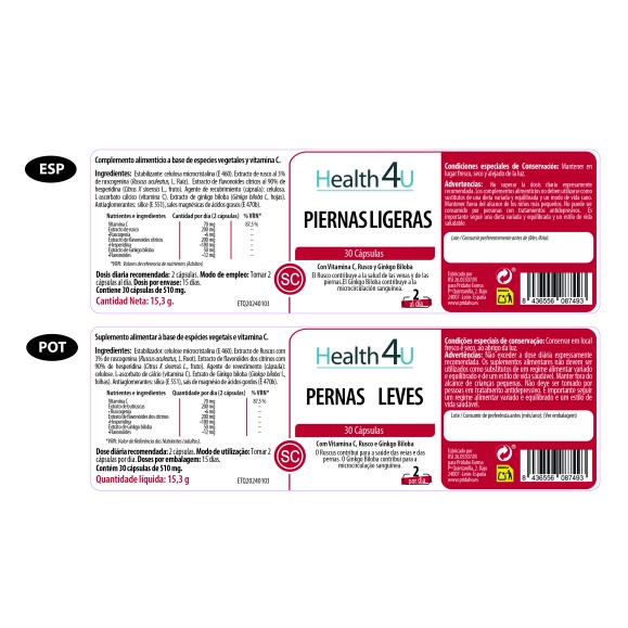 H4U Piernas ligeras 30 cápsulas