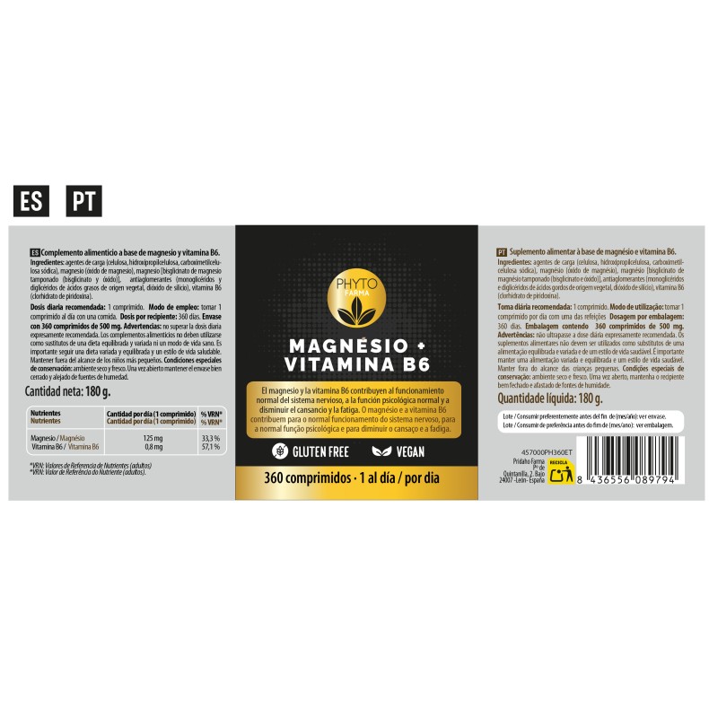 PHYTOFARMA Magnesio + Vitamina B6 360 comprimidos