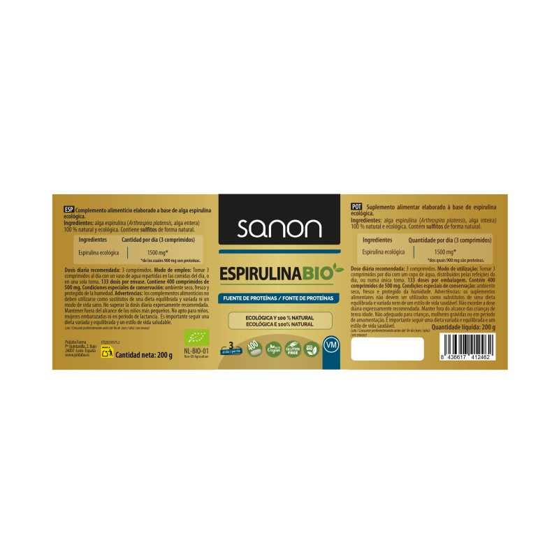 SANON Espirulina BIO 400 comprimidos