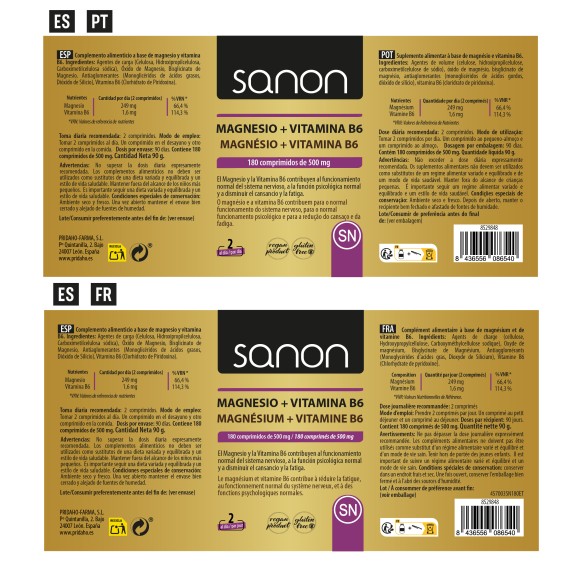 SANON Magnesio + Vitamina B6 180 comprimidos