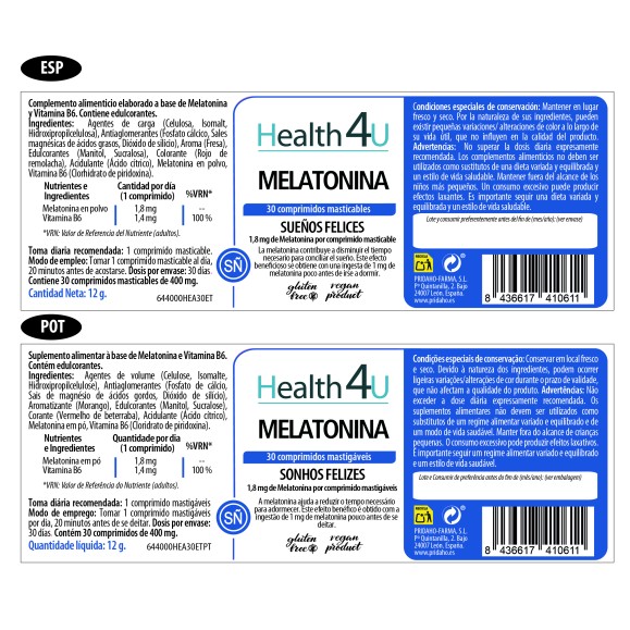 H4U Melatonina 30 comprimidos masticables
