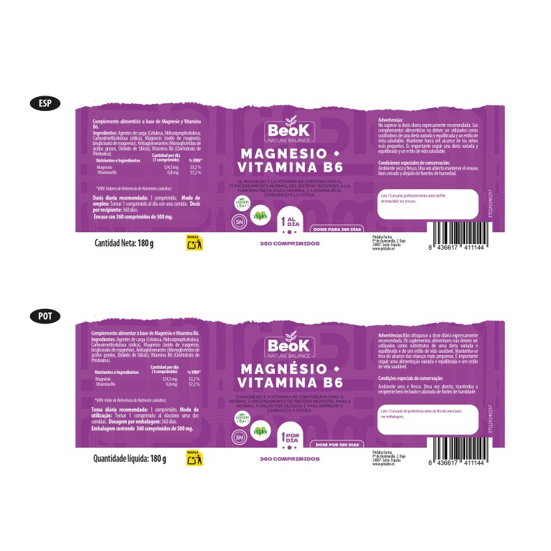 BEOK Magnesio + Vitamina B6 360 comprimidos