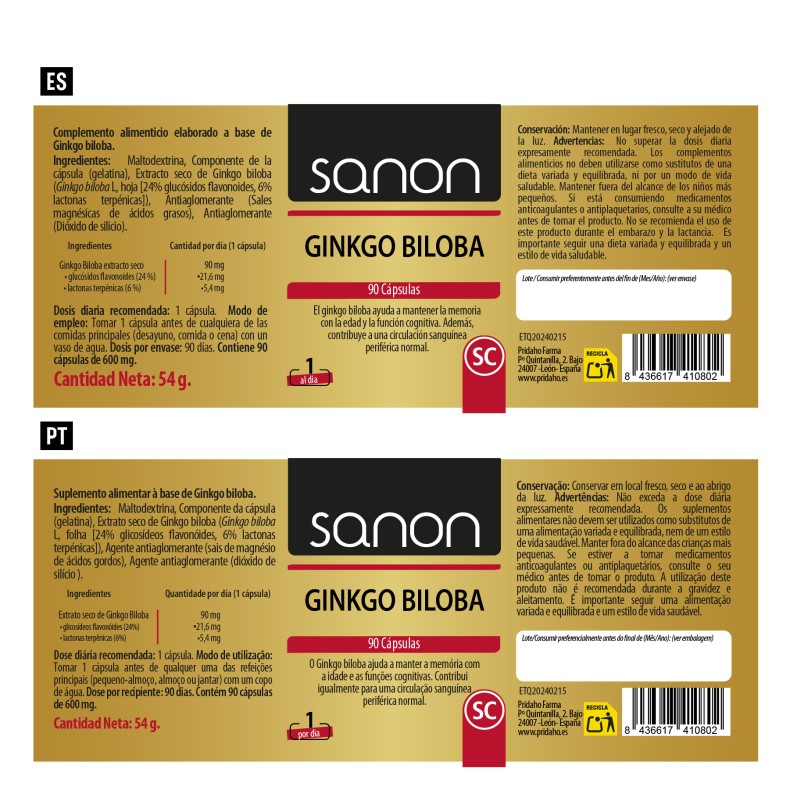 SANON Ginkgo biloba 90 cápsulas
