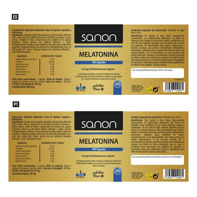 SANON Melatonina 180 cápsulas