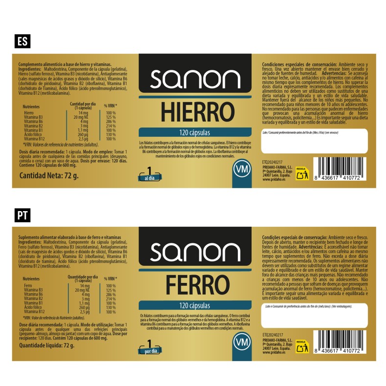 SANON Hierro 120 cápsulas