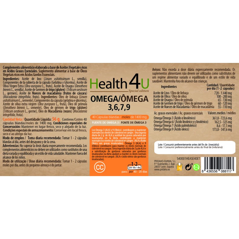 H4U Omega 3, 6, 7 y 9 40 cápsulas blandas special edition