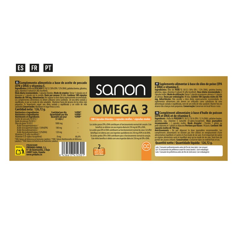 SANON Omega 3 180 cápsulas blandas