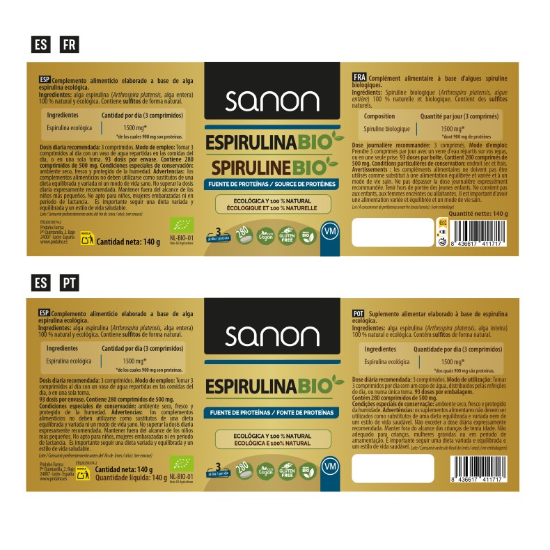 SANON Espirulina BIO 280 comprimidos