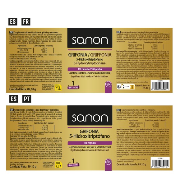 SANON Grifonia (5-Hidroxitriptófano) 180 cápsulas