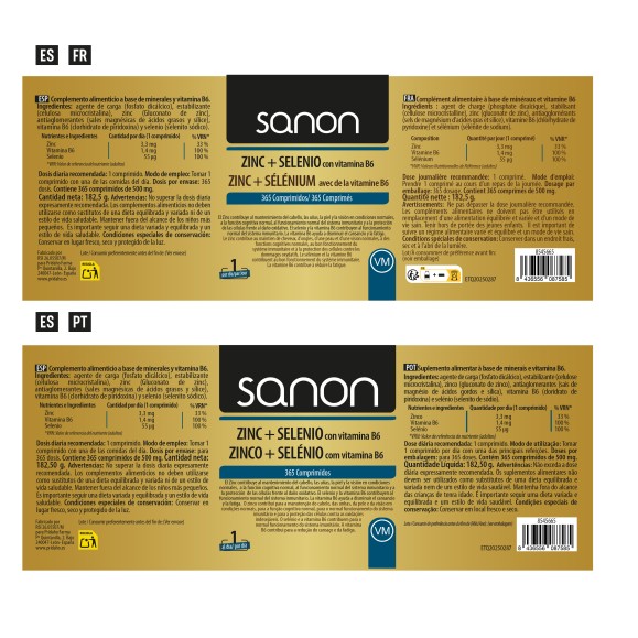 SANON Zinc + Selenio 365 comprimidos