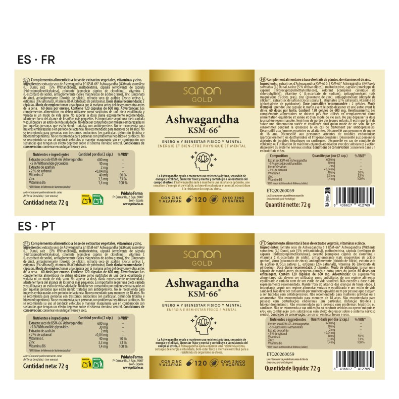 SANON GOLD Ashwagandha KSM-66 120 cápsulas