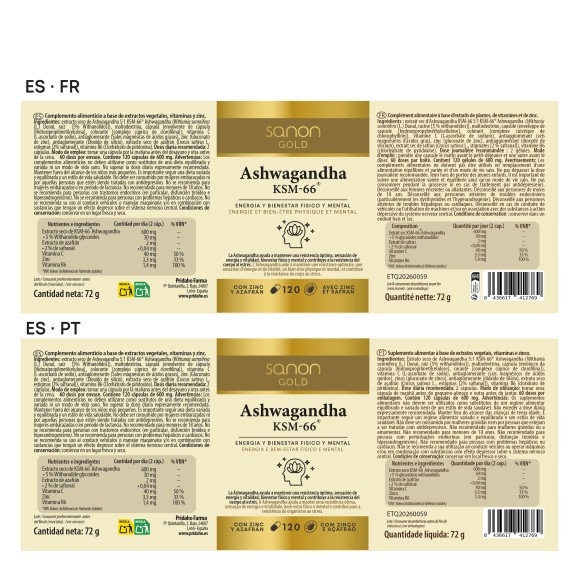 SANON GOLD Ashwagandha KSM-66 120 cápsulas