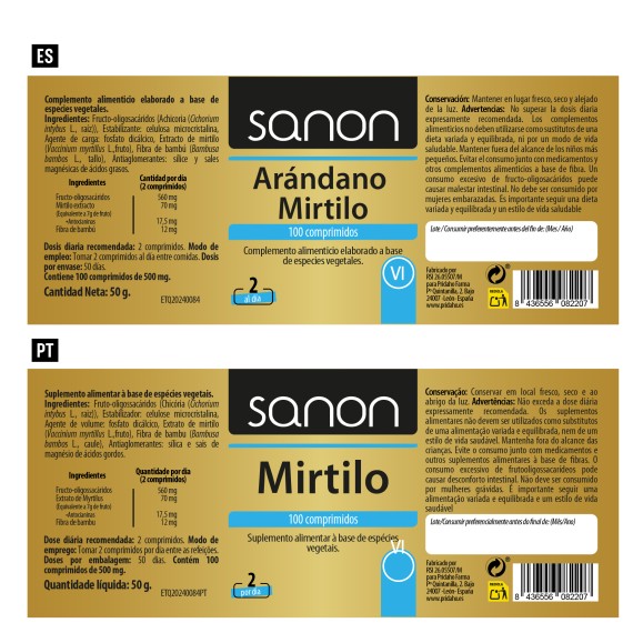 SANON Arándano Mirtillo 100 comprimidos