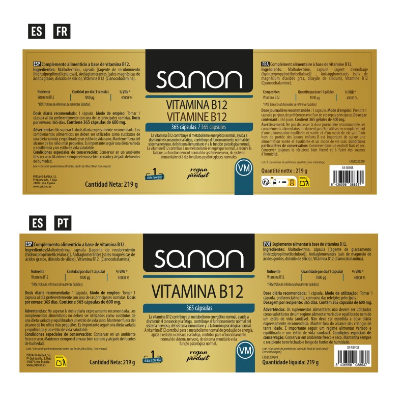 SANON Vitamina B12 365 cápsulas