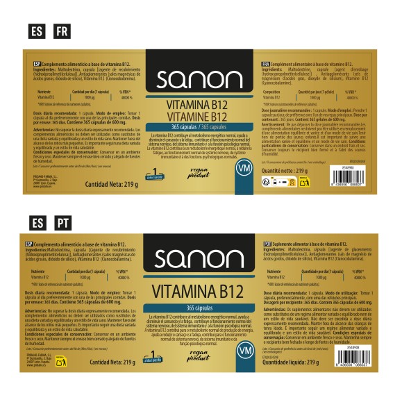 SANON Vitamina B12 365 cápsulas