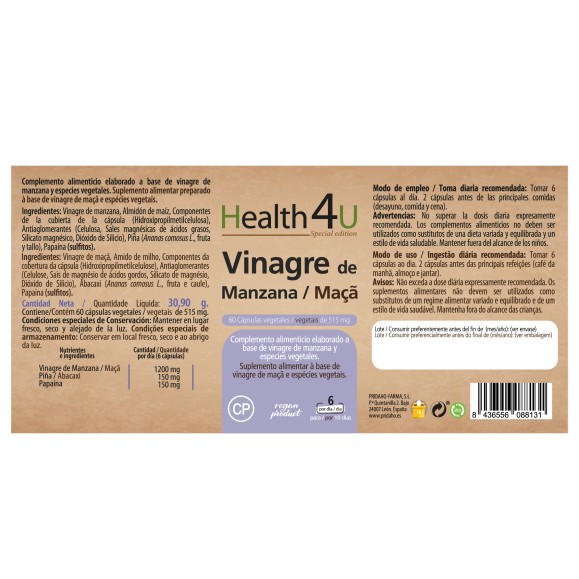 H4U Vinagre de manzana 60 cápsulas vegetales special edition