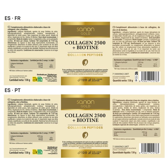 SANON GOLD Collagen 2500 + Biotine 120 comprimidos