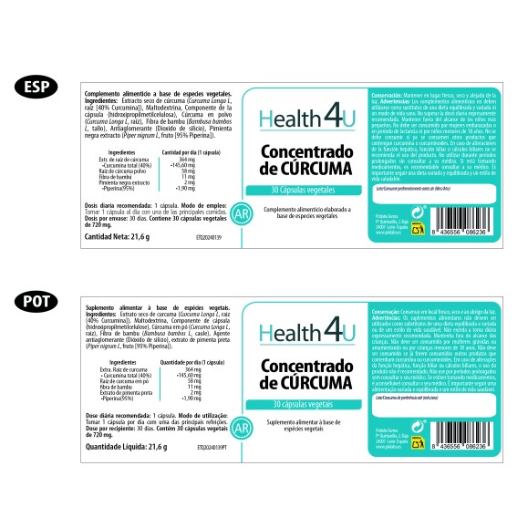 H4U Concentrado de cúrcuma 30 cápsulas vegetales