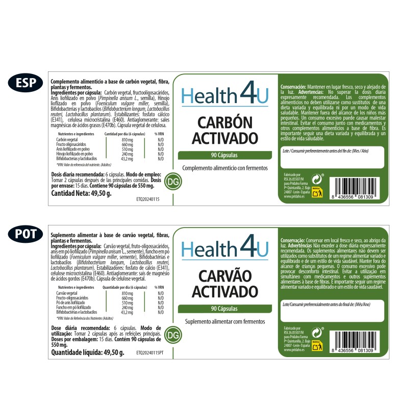 H4U Carbón Activado 90 cápsulas