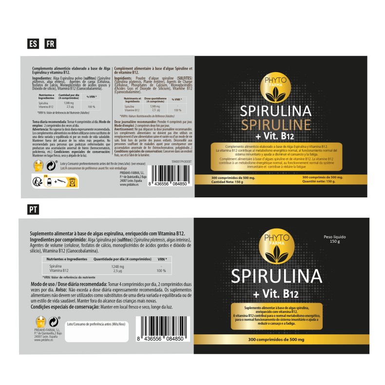 PHYTOFARMA Spirulina + vitamina B12 300 comprimidos