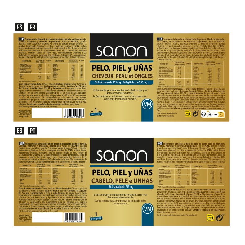 SANON Pelo, Piel y Uñas 365 cápsulas