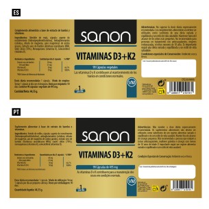 SANON Vitaminas D3+K2 90 cápsulas vegetales 2