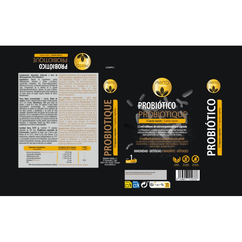 PHYTOFARMA Probiótico 15 cápsulas vegetales