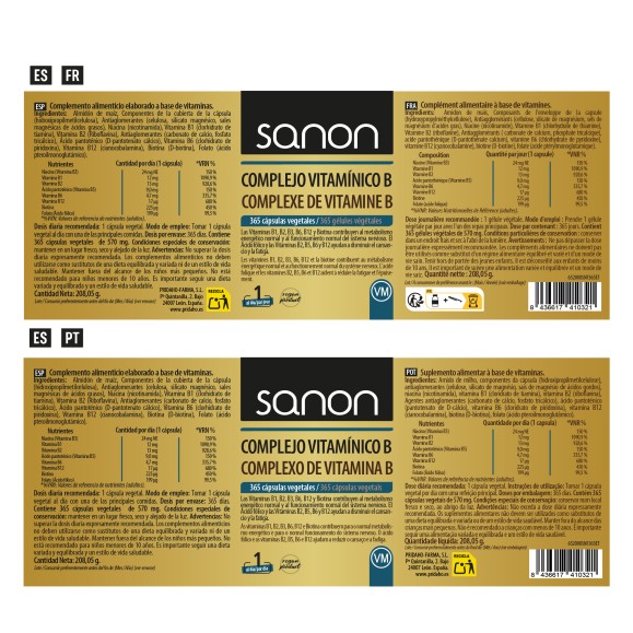 SANON Complejo Vitamínico B 365 cápsulas vegetales