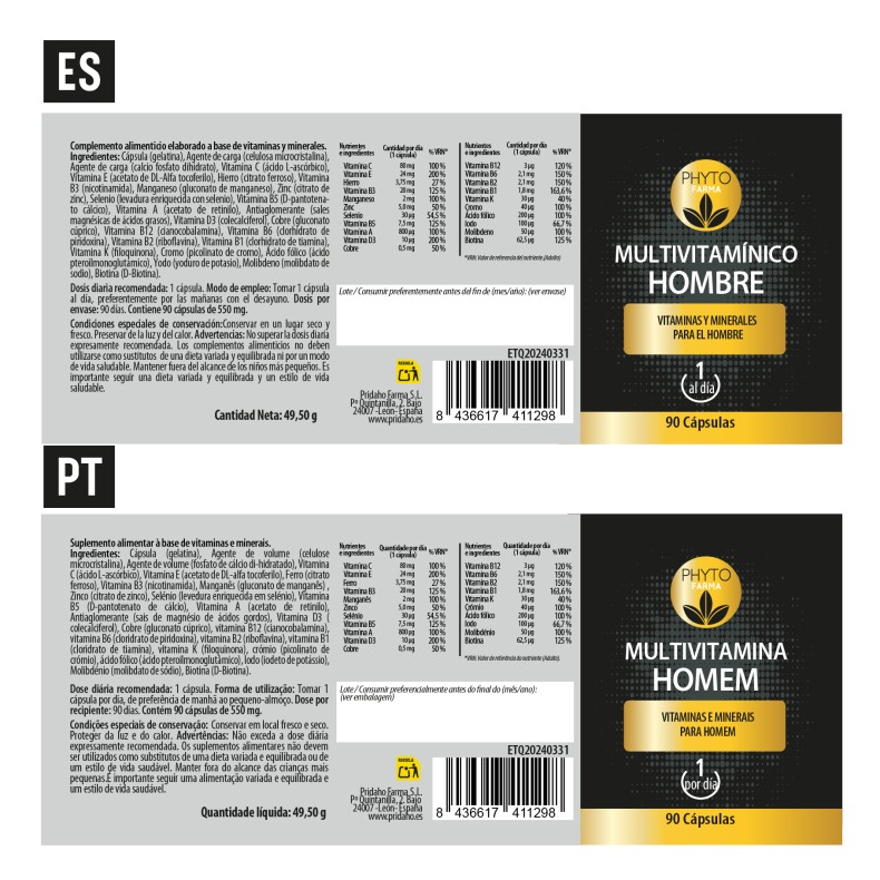 PHYTOFARMA Multivitamínico Hombre 90 cápsulas