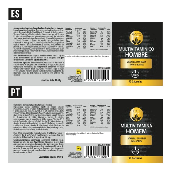 PHYTOFARMA Multivitamínico Hombre 90 cápsulas