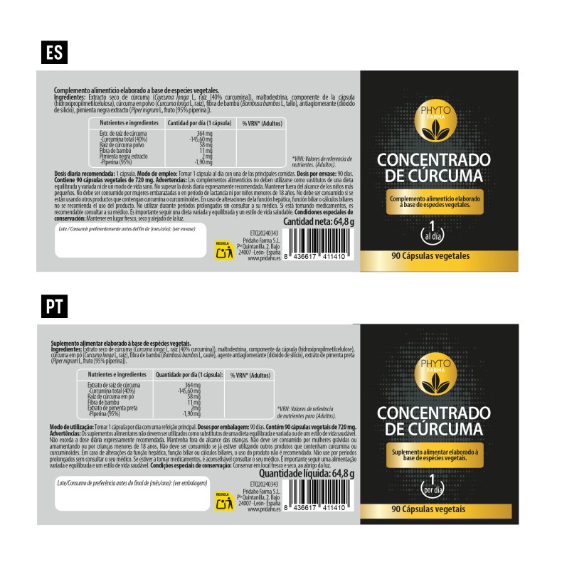 PHYTOFARMA Concentrado de cúrcuma 90 cápsulas vegetales