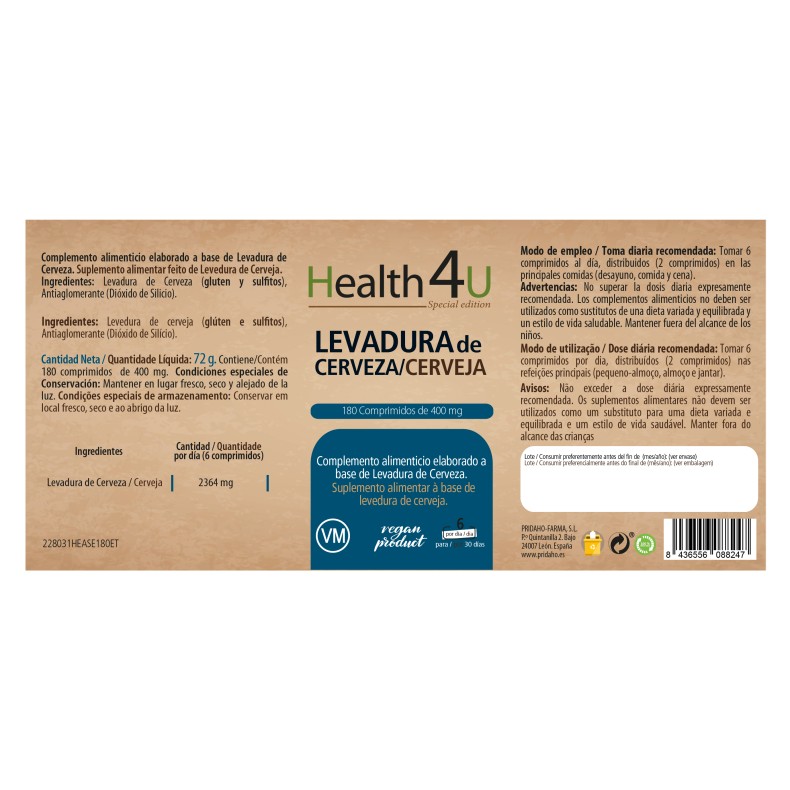 H4U Levadura de cerveza 180 comprimidos special edition